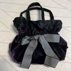 LANVIN SPORT ベロア素材 リボン付き ハンドバッグ