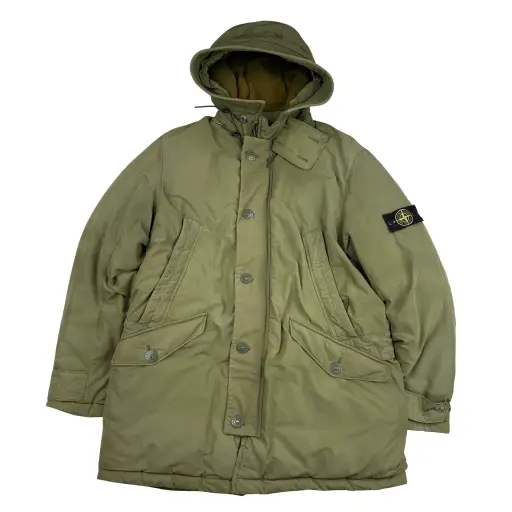 Stone Island 2014 Green Micro Reps Down Filled Fur Trim Parka - XXL