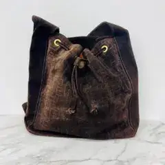 FENDI フェンディ ズッカ柄 スエード 巾着型 ショルダーバッグ
