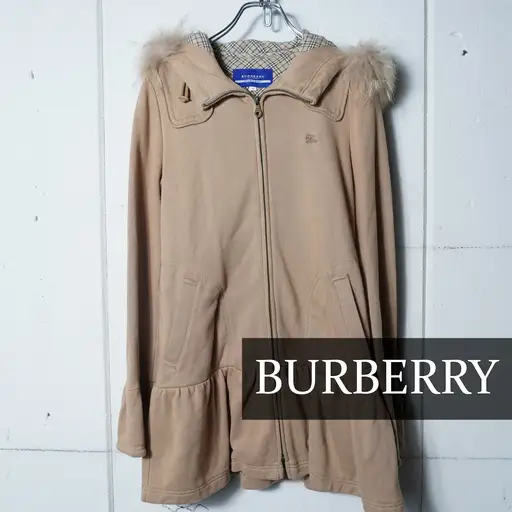 【BURBERRY】バーバリー ラクーンファーフードロングパーカー　beige