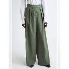 Dries Van Noten Pamplona Pleated Stretch Cotton Wide Leg Pants Pistachio Size 12