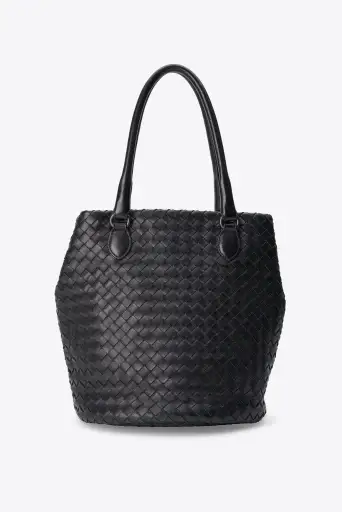 Vintage Bottega Veneta Intrecciato Black Leather Shoulder Bag
