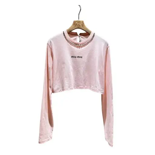 Miu Miu Crystal Logo Long Sleeve T-Shirt Size M