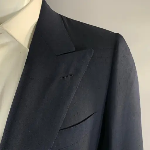 BRIONI Chest Size 38 Navy Silk Peak Lapel Sport Coat