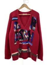 DIET BUTCHER SLIM SKIN Knit Sweater (Lightweight) Wool, Red, All-over Pattern