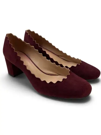 Chloé Lauren Burgundy Suede Scalloped Ballet Flats EU 36.5