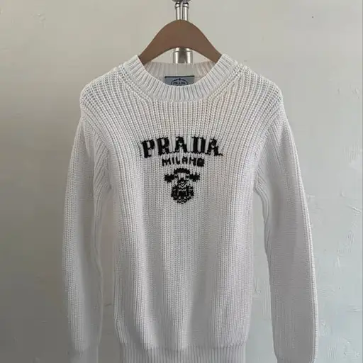 Prada 프라다 로고 화이트 코튼 크루넥 니트