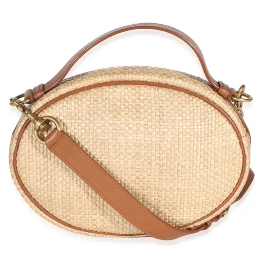 Saint Laurent Beige Raffia Brown Calfskin Round Camera Bag