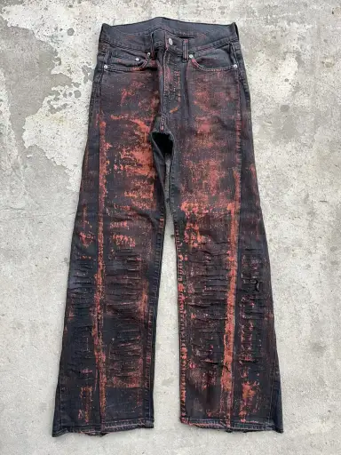 Dirty Painted Distressed Thrashed Faded Baggy Jeans Y2K