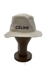 CELINE Bucket Hat, Size M, Cotton, White, Women's, 2AUO4968P.01OW, Stained