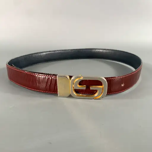 GUCCI Navy Burgundy Leather Belt