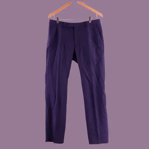 Z Zegna Pants Mens 34x31 Blue Purple Wool Blend Slim Fit Micro Check Dress