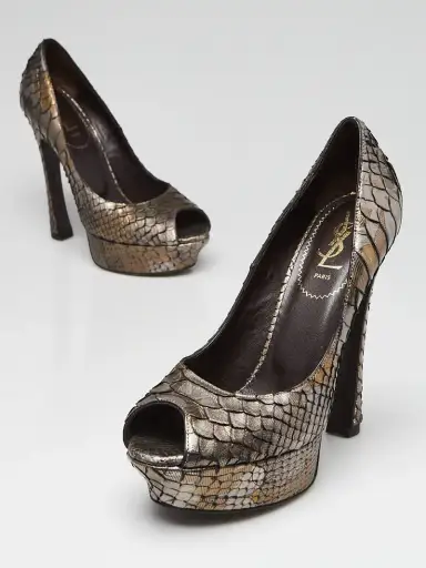 Yves Saint Laurent Grey Python Palais Peep Toe Pumps Size 7.5/38