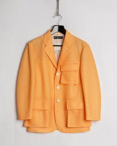 Issey Miyake Men Mesh Orange Gingham Blazer