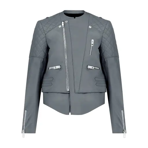 2012 Nicolas Ghesquière for Balenciaga Grey Leather Motorcycle Jacket