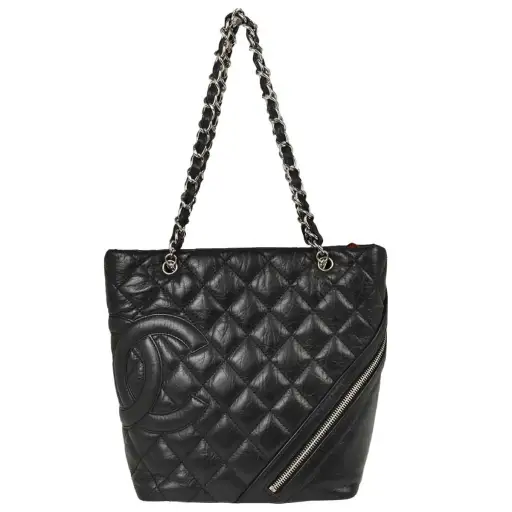 Chanel 2006-2008 Black Calfskin Cotton Club Cambon Ligne Tote Handbag