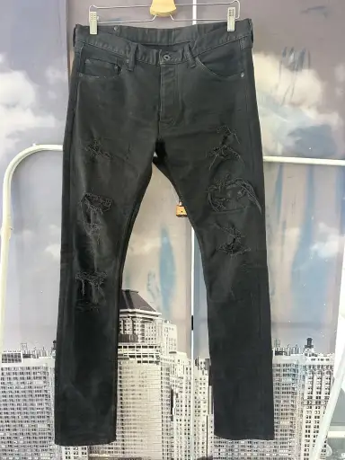 Isamu katayama backlash leather patch jeans