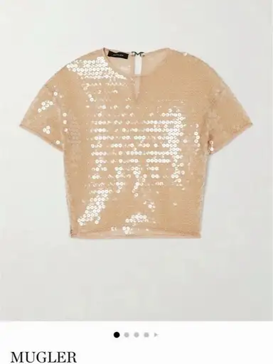 Mugler Cropped sequin stretch-tulle Top in Pink blush size 34 worn 1x