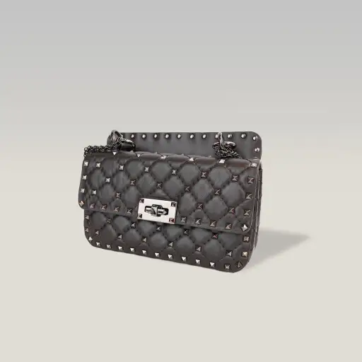 Valentino Garavani Rockstud Spike Small Black Quilted Nappa Leather Shoulder Bag