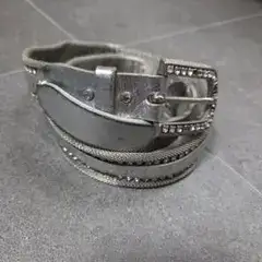 NANNI メタルメッシュホワイトレザーコンビラインストーンベルト シルバー