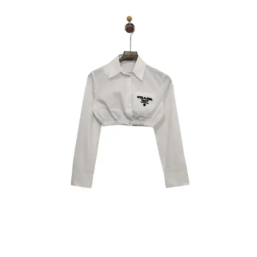 Prada Embroidered Logo Poplin Shirt Size 36