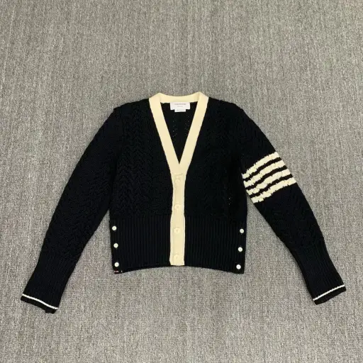 Thom Browne Navy Four-Stripe Knit Cardigan 44