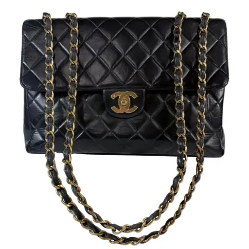 Chanel Women's Jumbo Bag Circa 1996 Vintage Black Lambskin