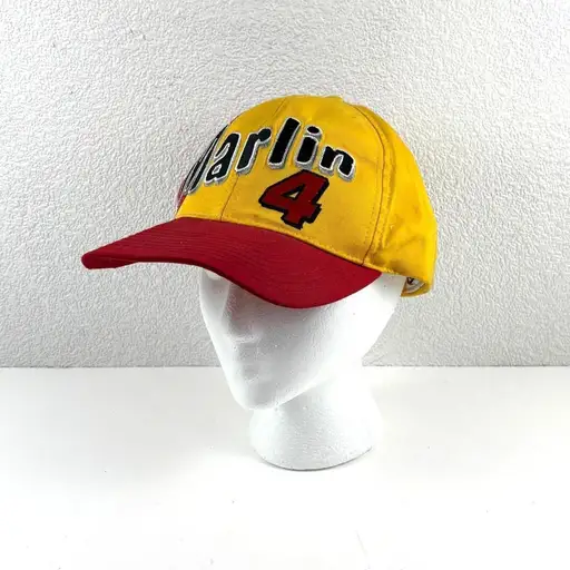 VTG Sterling Marlin #4 Kodak Racing Hat Mens OSFA Yellow Red Vintage 96 NASCAR

Vintage 1996 Sterling Marlin #4 Kodak Film Racing snapback hat features a bold two-tone yellow and red color block design with high-quality embroidery. This collectible NASCAR cap showcases the iconic Marlin name and number on the front, along with a Kodak Film Racing patch on the side and CFS branding on the back. Constructed with a classic 6-panel crown and an adjustable snapback closure for a customizable fit, this piece is a must-have for any auto racing enthusiast or vintage sportswear collector. This item is in excellent pre-owned condition.

Keywords: NASCAR, Racing, Sterling Marlin, Kodak, Vintage 90s, Snapback, Trucker Hat, Motorsports, Sportswear, Retro, Collectible, 1990s Fashion, Block Color, Embroidered Hat

#ASCAR #SterlingMarlin