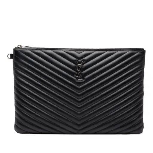 Saint Laurent Chevron Leather Monogram Document Holder