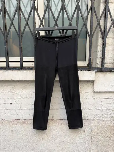 (New Arrival) ANN DEMEULEMEESTER - Slim leather pants with fabric waist and drawstrings