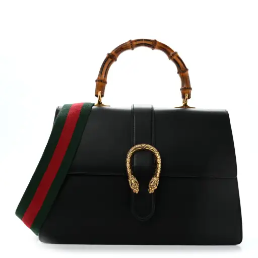 Moon Calfskin Web Large Dionysus Bamboo Top Handle Bag Black