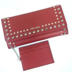 プラダ PRADA サフィアーノレザー 長財布　ビジュー・スタッズ　パスケース付