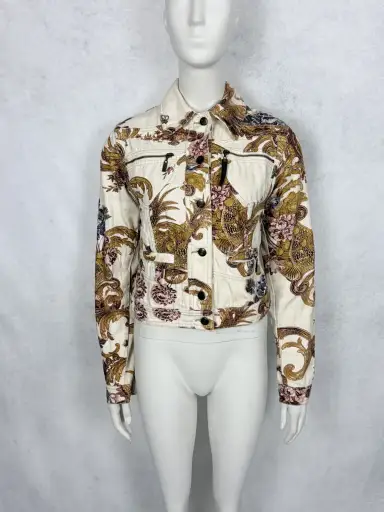 Roberto Cavalli 2000’s Corseted Floral Baroque Denim Jacket