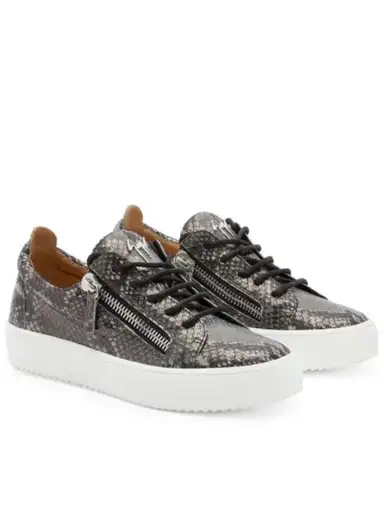 GUISEPPE ZANOTTI Gail Snakeskin Effect Low Top Sneakers Grey Black White Sz 41
