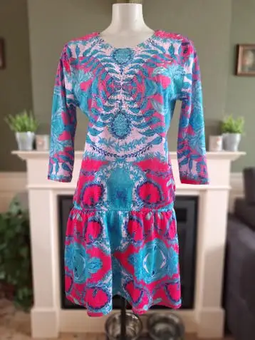 Custo jurk mooie turquoise roze mt 6 44 XL