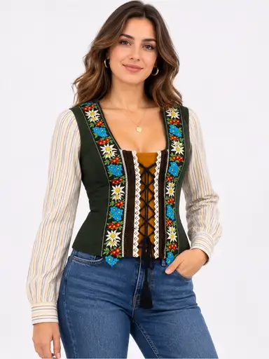Dolce & Gabbana Green Embroidered V-Neck Peplum Sweater Vest
