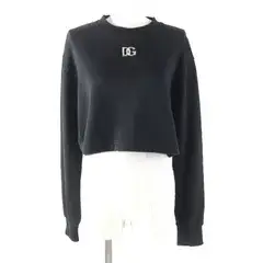 美品★DOLCE&GABBANA ドルチェ＆ガッバーナ F9N80Z コットン100％ DGプレートロゴ クロップド スウェット トレーナー ブラック38 正規品