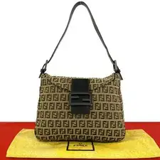 FENDI Mamma bucket Zucchino FF Pattern Shoulder Bag canvas leather Brown 40564