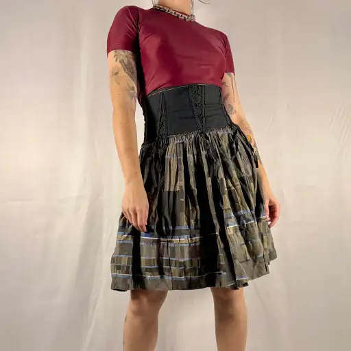 Y2K Vintage Marithé François Girbaud Corset Plaid Midi Skirt Reversible