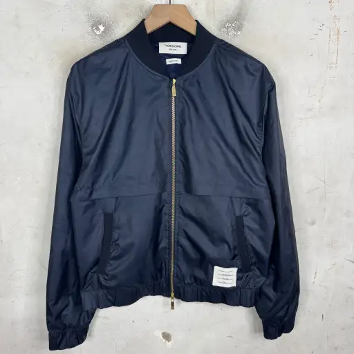 Thom Browne Navy Mesh Back Stripe Windbreaker