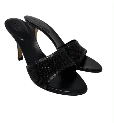 Gucci Black Beaded Logo Heels