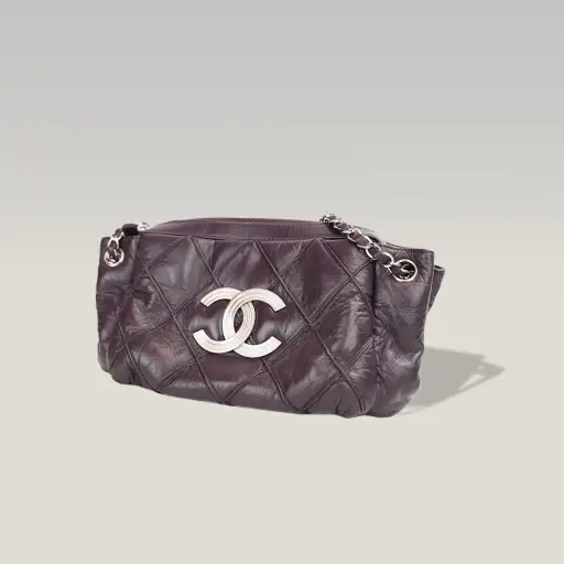 Chanel LAX Accordion Flap Viola in Pelle con Tracolla e Carta di Autenticità