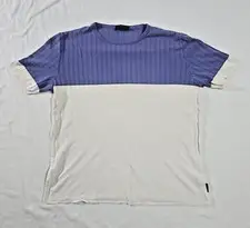 Versace Classic V2 Mens L Perforated Mesh Shirt Color Block Cream Purple Italy