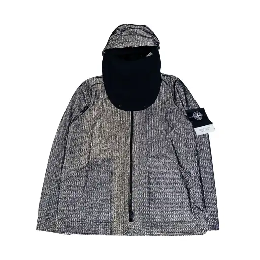 Stone Island 2022 Black Needle Punched Reflective Balaclava Jacket - XL