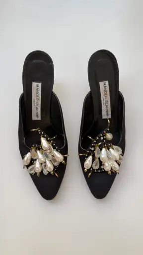 Manolo Blahnik vintage evening mules with faux pearls 37.5