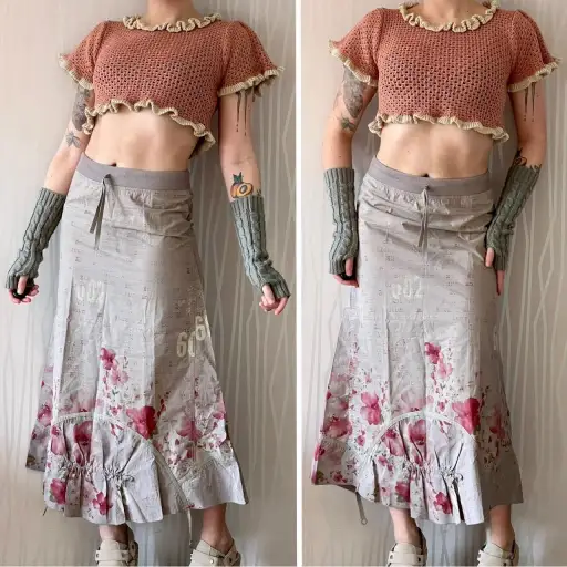 Y2K Cop Copine Printed Cargo Maxi Skirt – Gathered A-Line