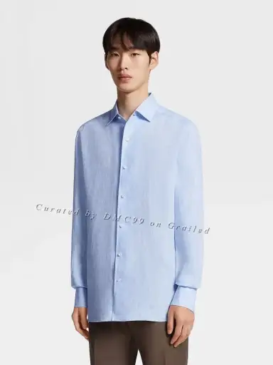 Zegna Light Blue Linen Long Sleeve Shirt