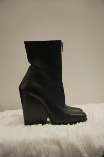 Celine Leather Black Front Zipper Wedge Boots Sz36