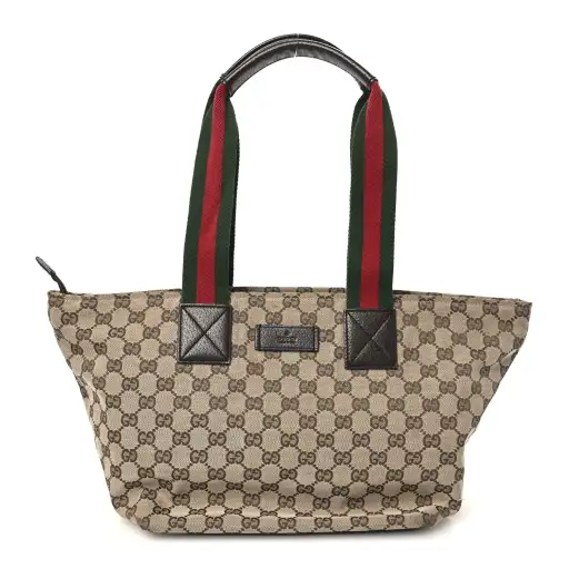 GG Monogram Medium Web Handle Bucket Tote Dark Brown