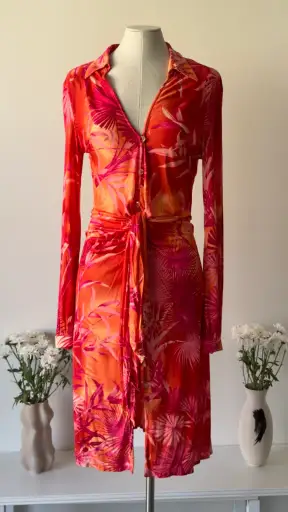 Gianni Versace SS 2000 pink and orange jungle print silk dress